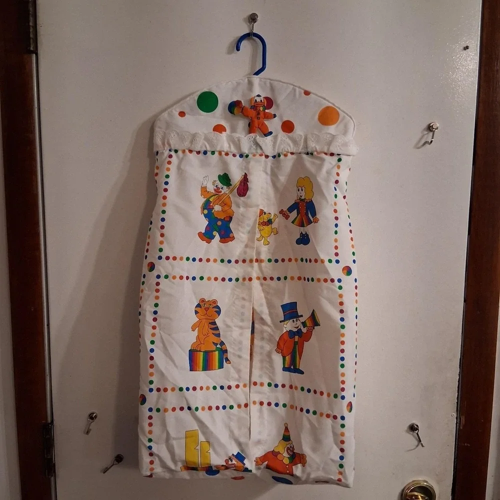 Vintage 80s Rainbow Circus Clown Diaper Stacker AOP‎ EUC